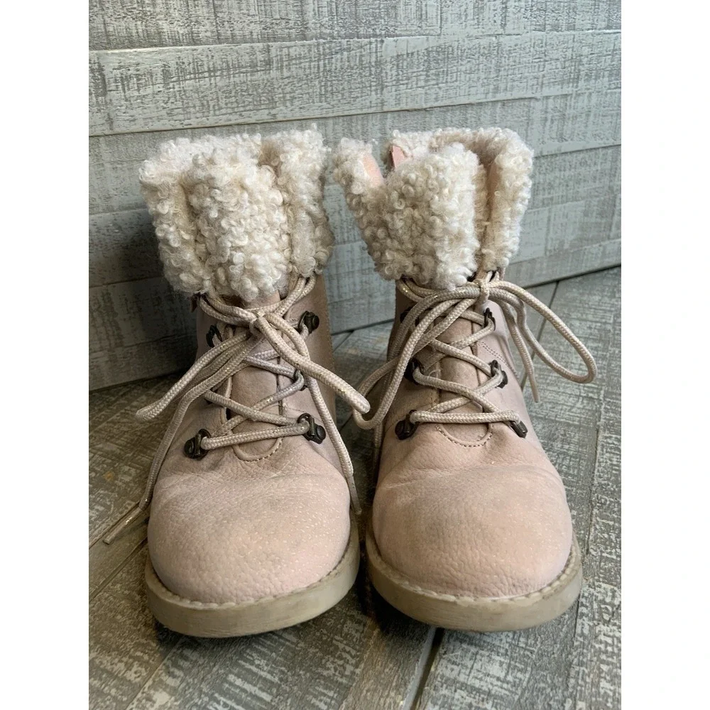 Blowfish Size 3 Kids Girls Light Pink Ankle Boots Faux‎ Fur Lined Side Zip